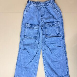 Calvin Klein Jeans Cargo Pants Kids Size 7 Light Blue Excellent Wide Leg Utility